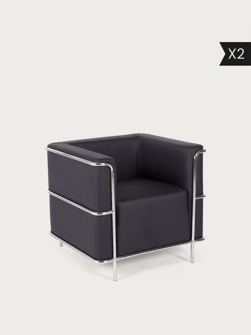 Set of 2 Faux Leather Sofa with Chromed Stainless Steel Frame - Torino x2