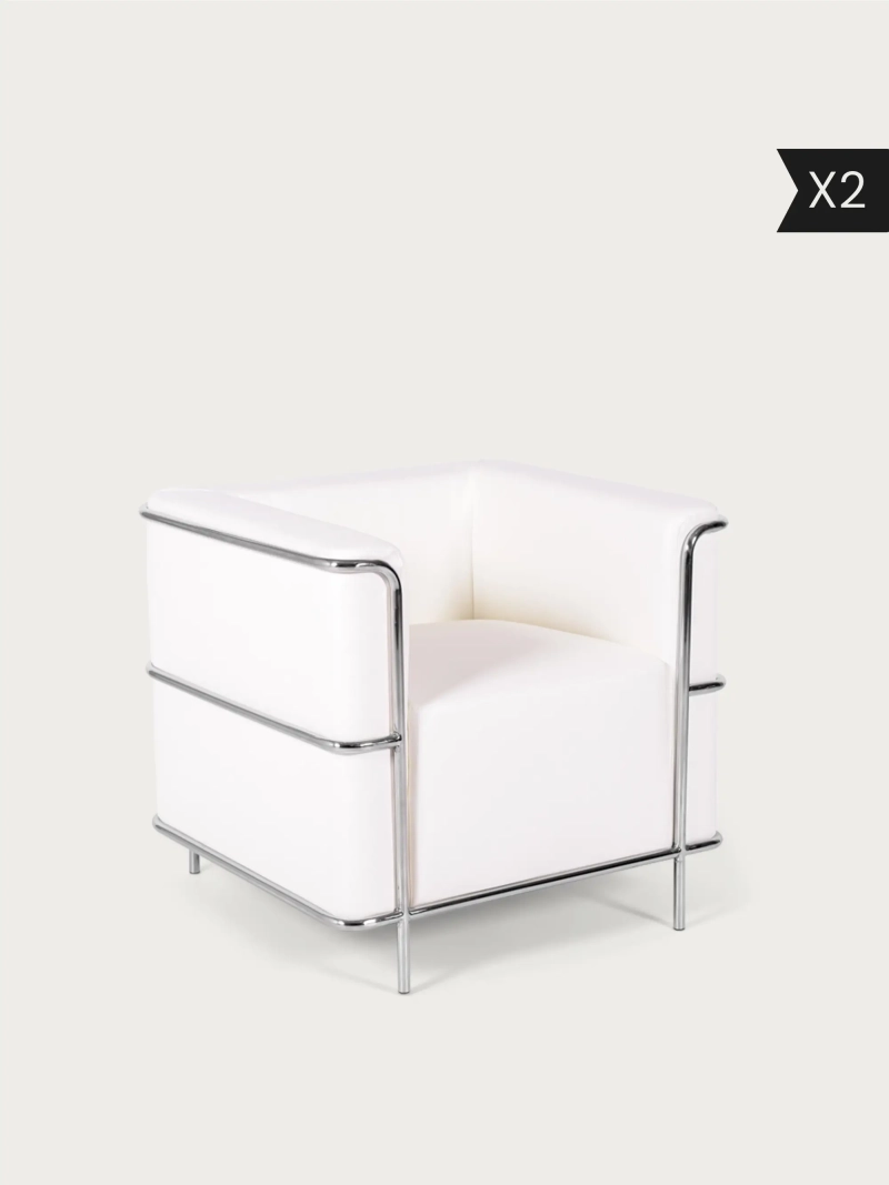 Zestaw 2 Sofa ze sztucznej skóry z chromowaną ramą ze stali nierdzewnej - Torino x2