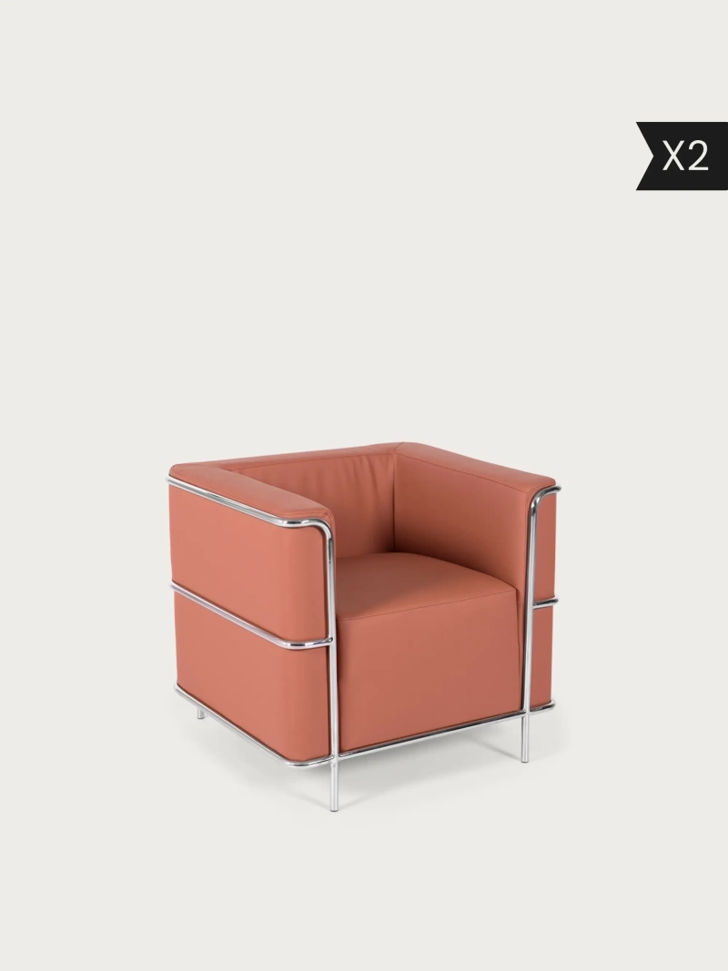 2-pak Sofa i imiteret læder med stel i forkromet rustfrit stål - Torino x2
