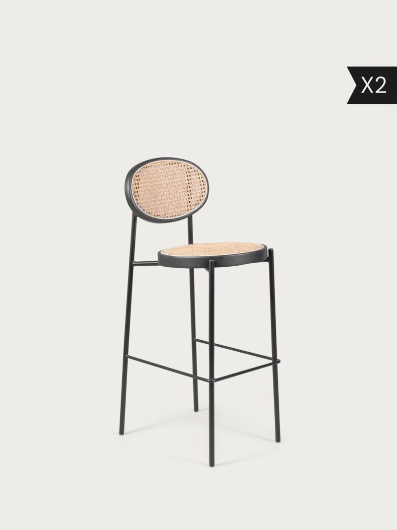 Set of 2 stool vintage with classic design in natural rattan (74cm) - North x2