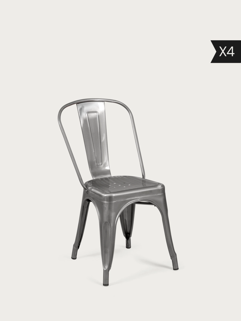 Lot de 4 Chaise industrielle en acier métallique - Bistro x4