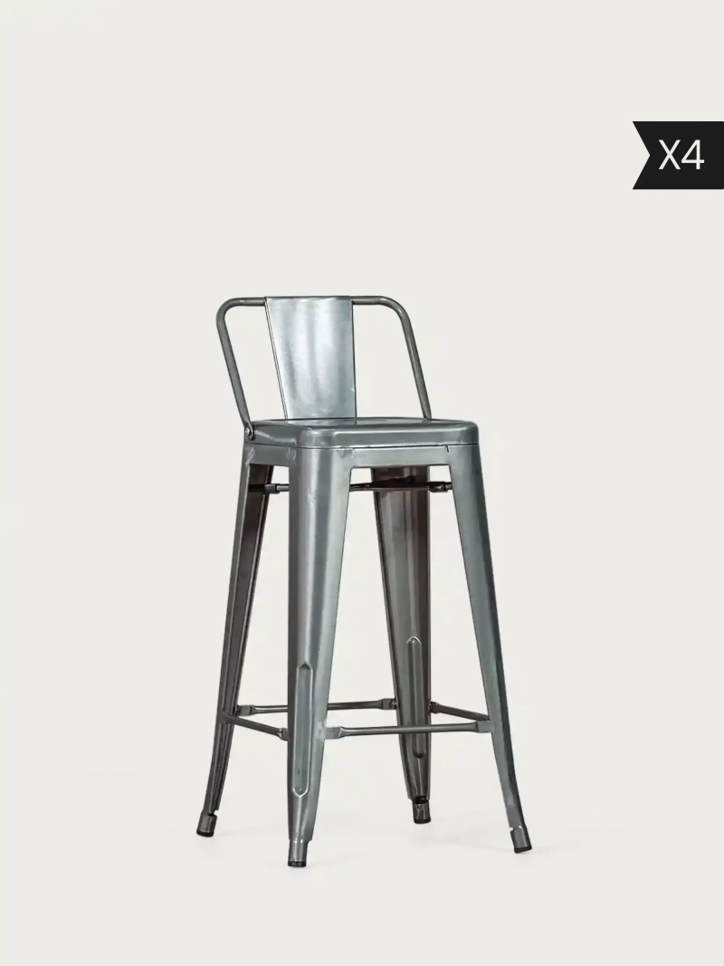 Set of 4 Industrial metal stool with low backrest (66cm) - Bistro x4