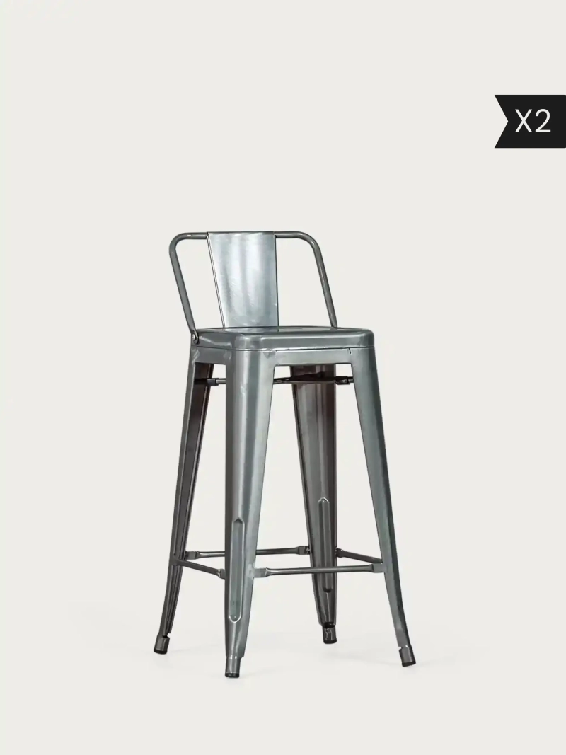 Set of 2 Industrial metal stool with low backrest (66cm) - Bistro x2 NEST DREAM - 32