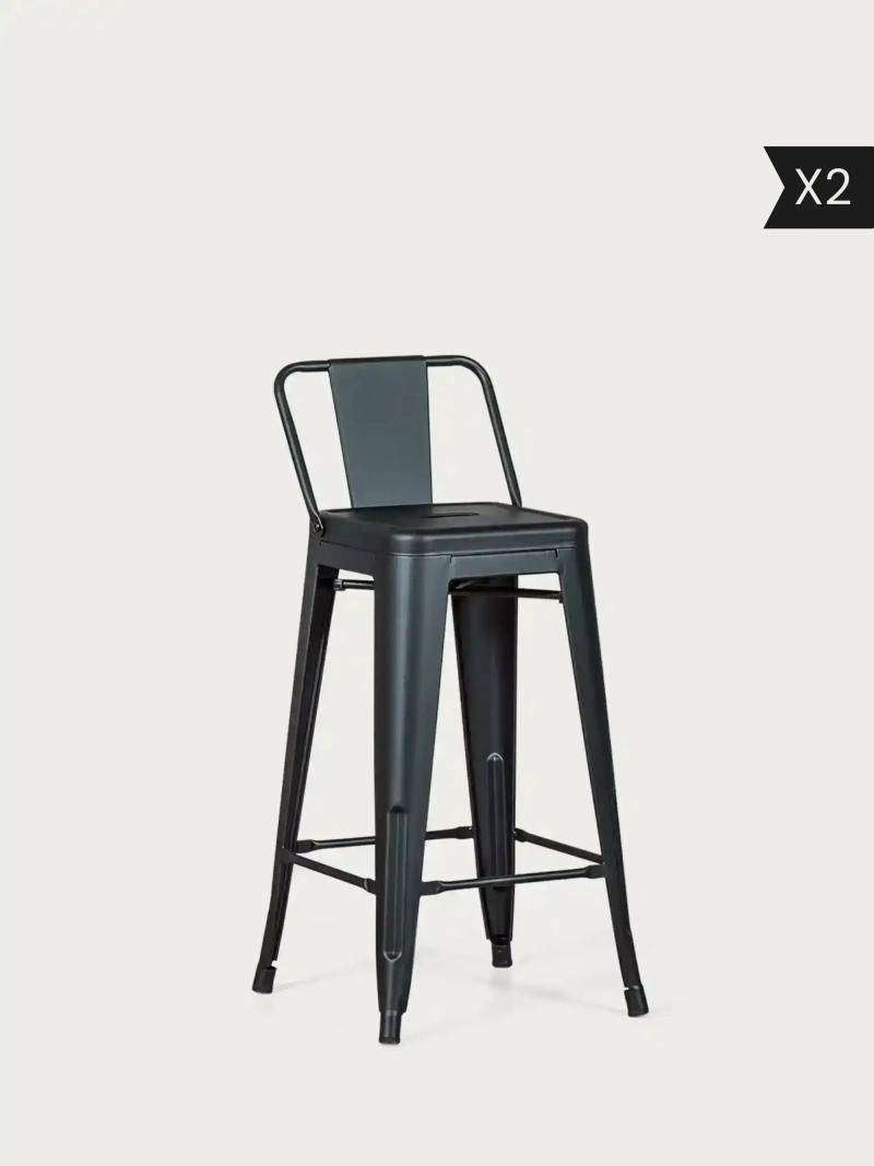 2er-Set Metallhocker im Industrial-Stil mit niedriger Rückenlehne (66 cm) – Bistro x2 NEST DREAM - 31