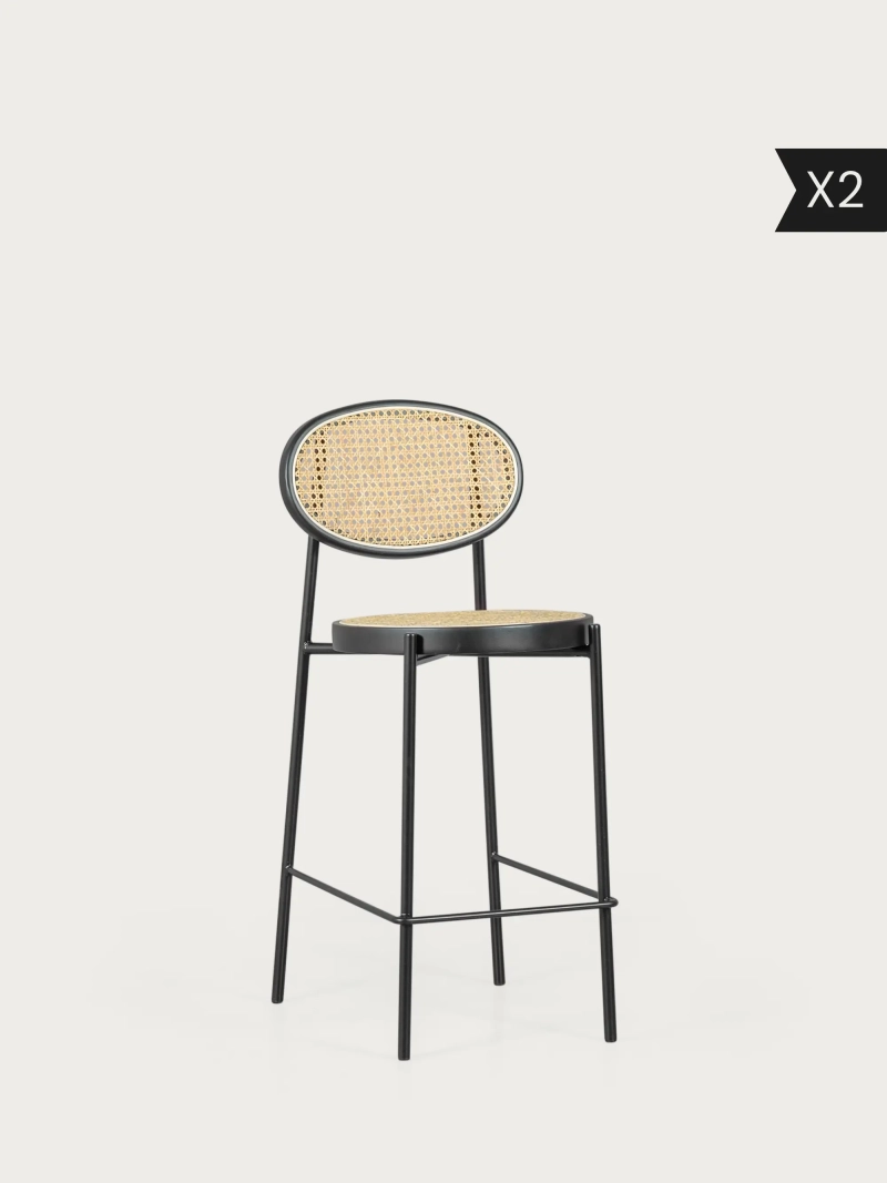 Set of 2 stool vintage with classic design in natural rattan (65cm) - North x2