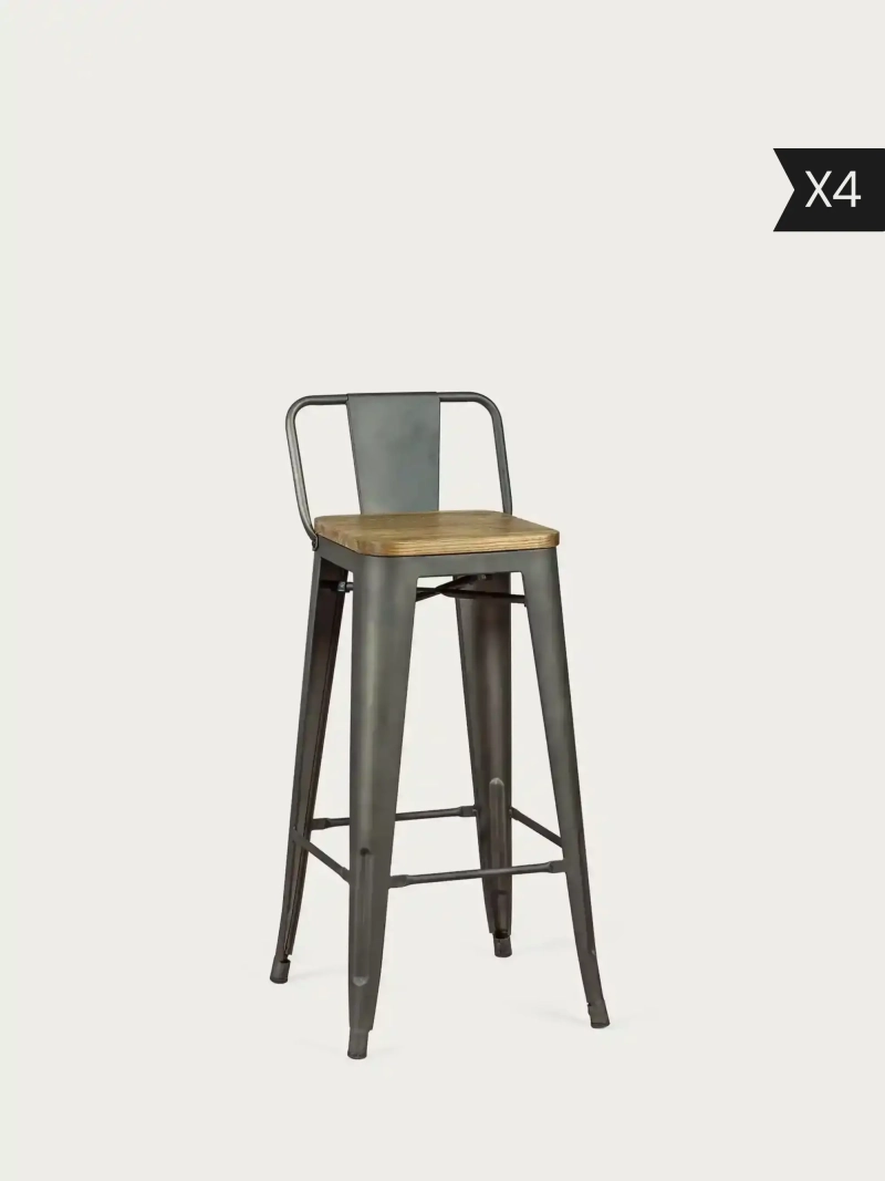 Set of 4 Industrial high bar stool with backrest (76cm) - Bistro x4