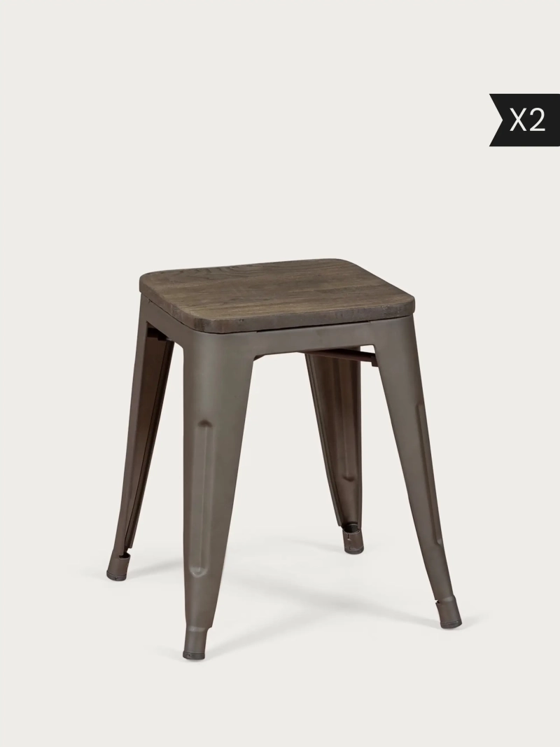 2-pak Lav barstol med mørkt træsæde (45 cm) - Bistro x2