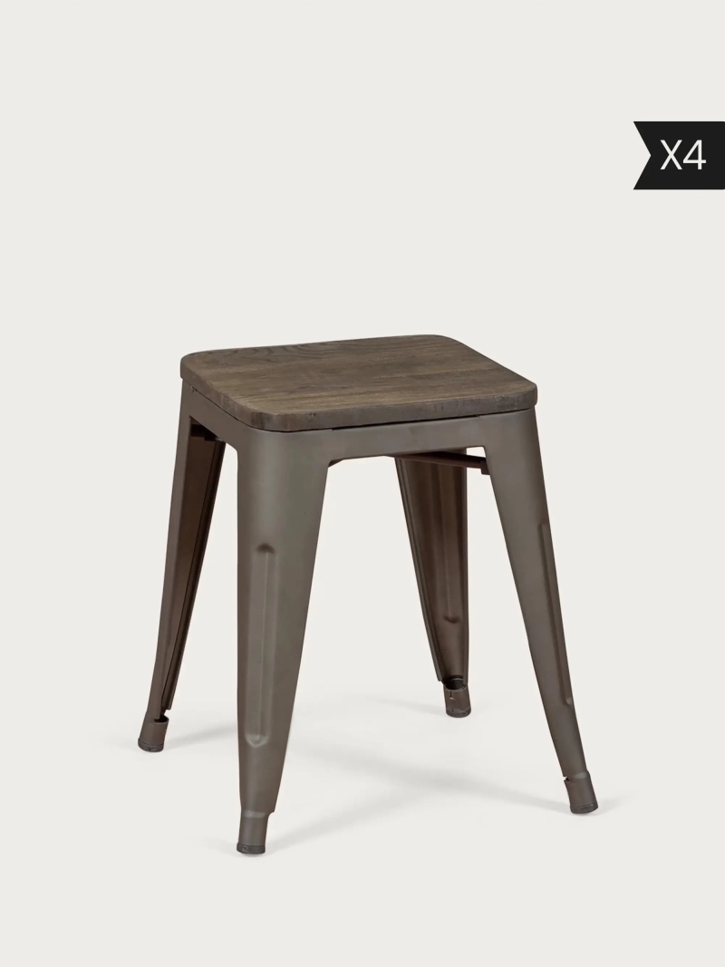 Set of 4 Low bar stool with dark wooden seat (45cm) - Bistro x4