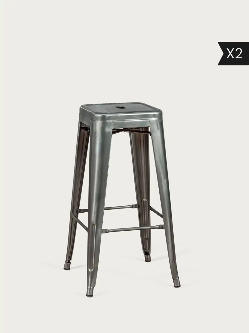 Set da 2 Sgabello impilabile in metallo con finitura metallica lucida (76 cm) - Bistro x2