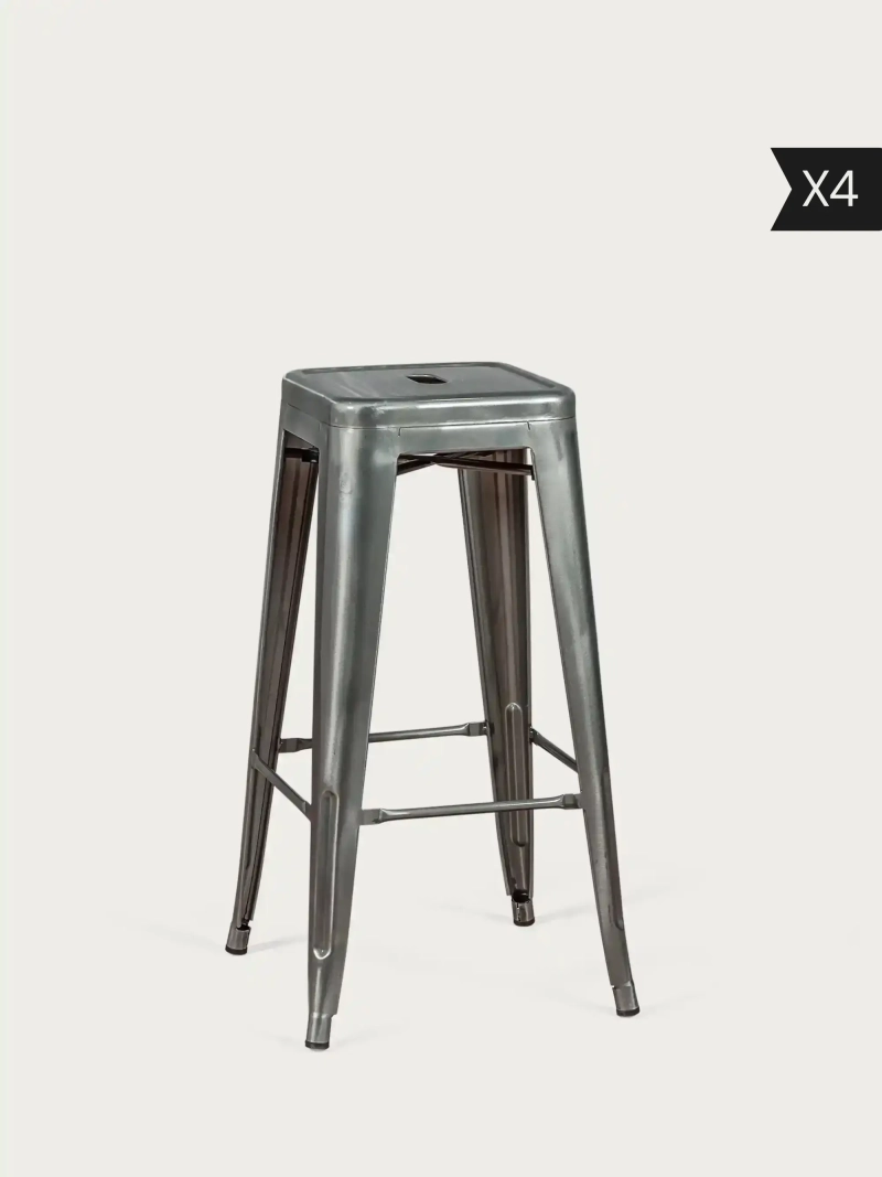 Pack de 4 Taburete metálico apilable con acabado metálico brillante (76 cm) - Bistro x4