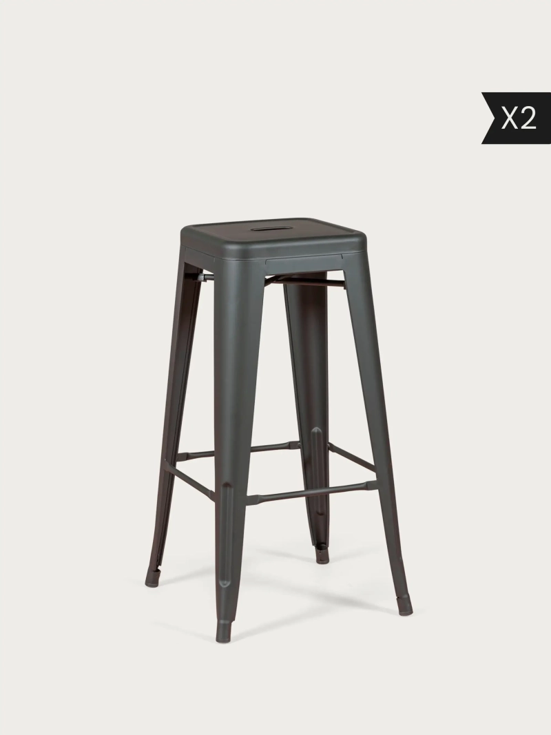 Set of 2 High industrial stool in resistant steel (76cm) - Bistro x2