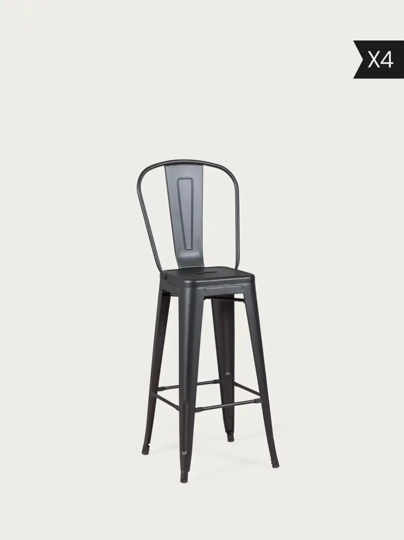 Set van 4 kruk metaal in gelakt staal met hoge rugleuning (76cm) - Bistro x4