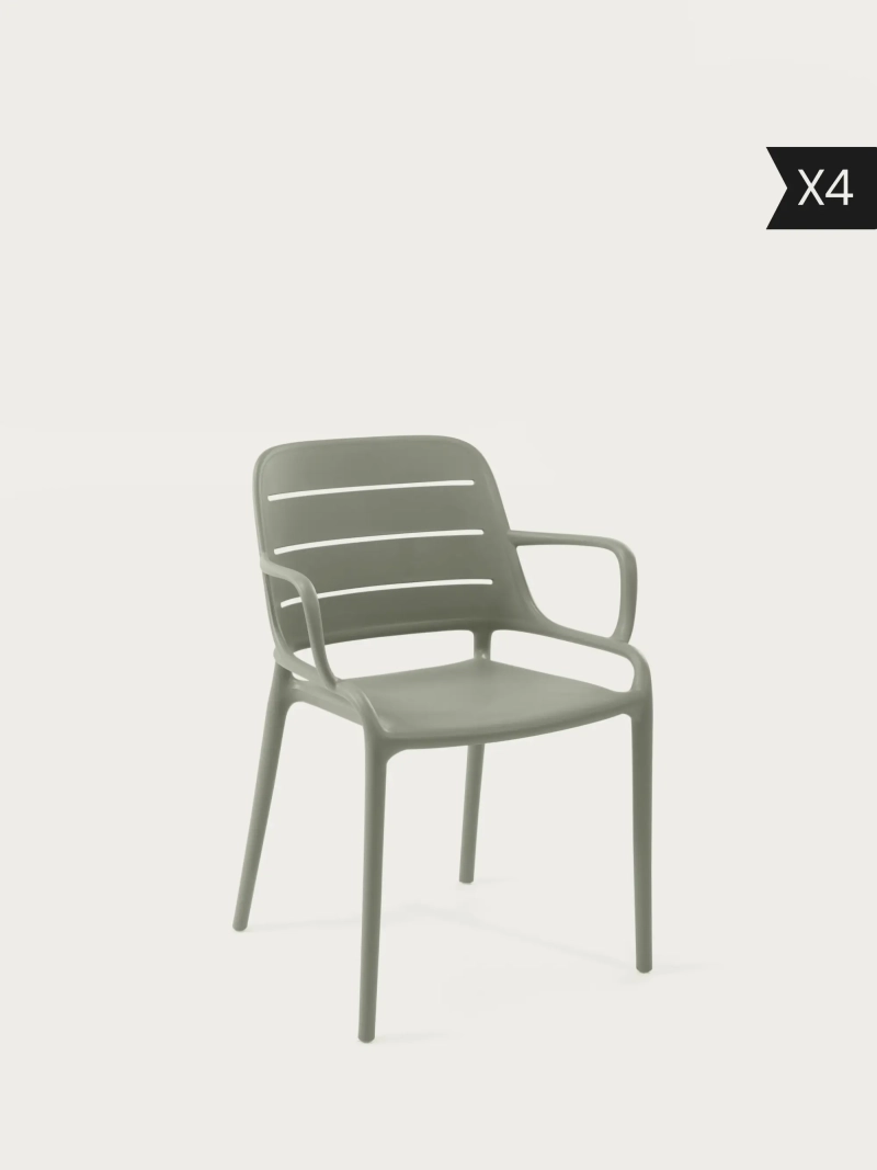 Conjunto de 4 Cadeira de plástico com braços adequada para utilização no exterior - Sunset x4
