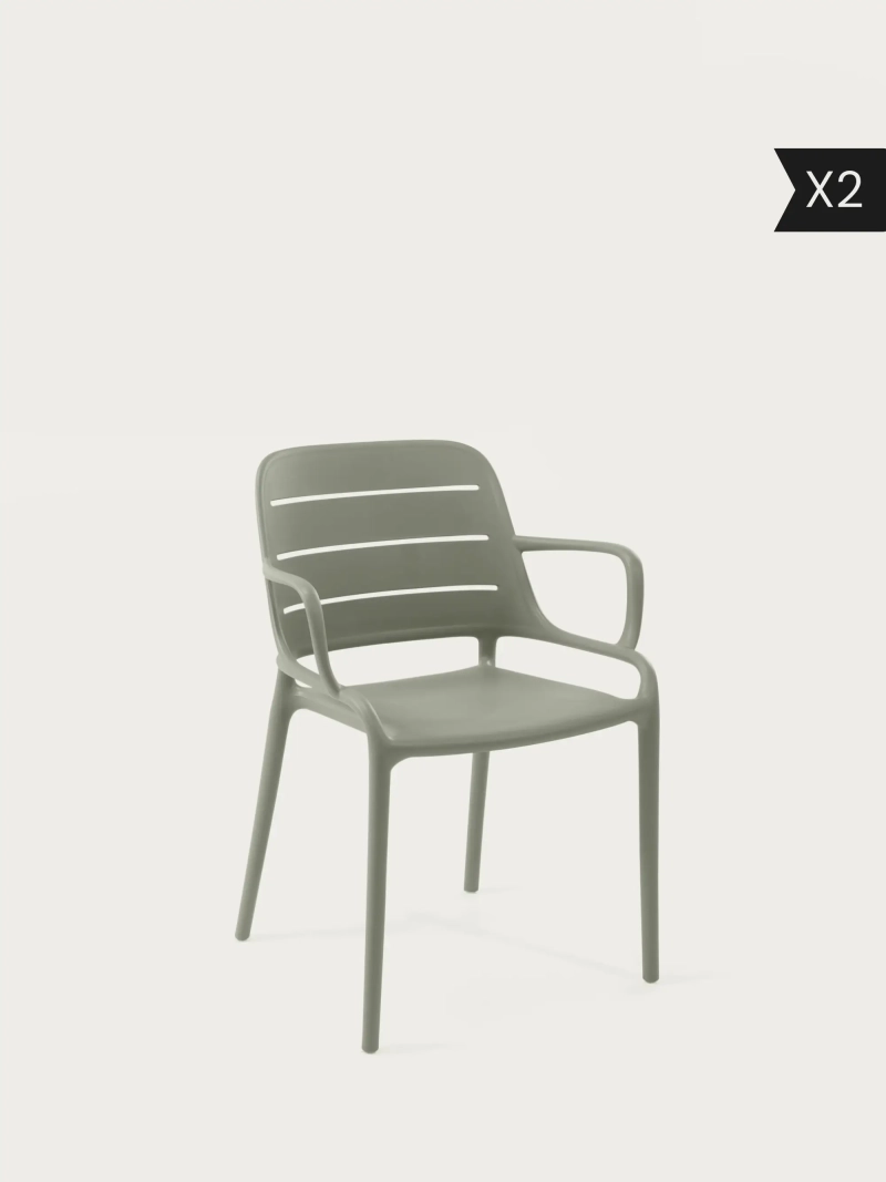 Lot de 2 Chaise en plastique avec accoudoirs pour usage extérieur - Sunset x2