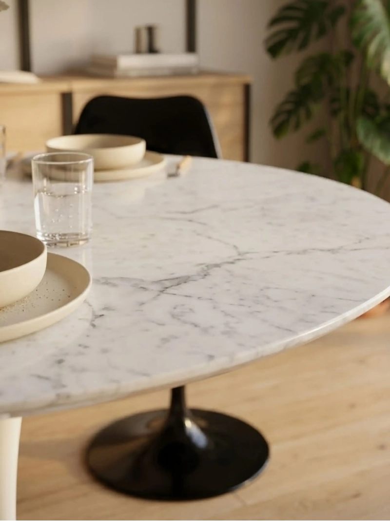 Round Carrara-marmoripöytä 100 cm | Ruokapöytä Lotus