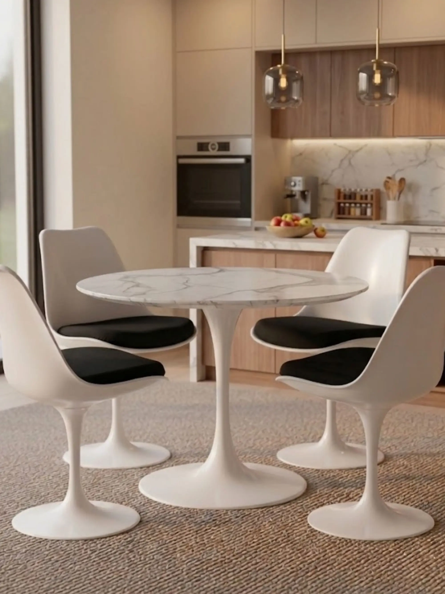 Round Bord i Carrara-marmor, 80 cm – Dining Lotus