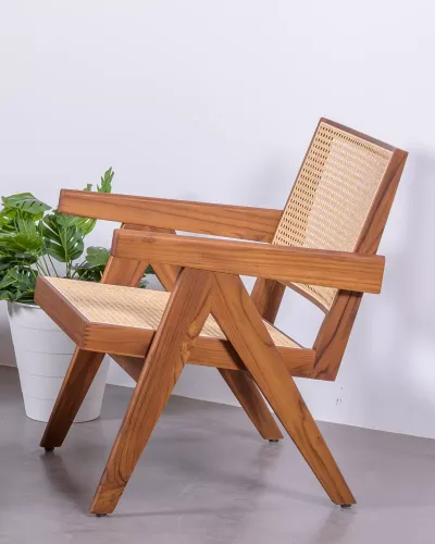 Poltrona classica con braccioli in legno di teak | Spedizione gratuita