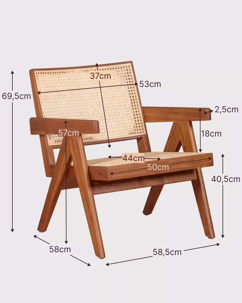 Classic armchair with armrests in teak wood | Free shipping