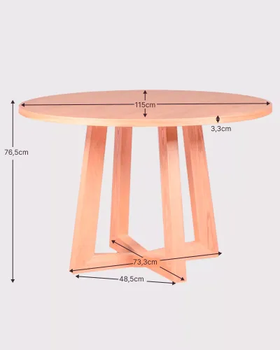 Mesa de comedor redonda de 115cm en fresno natural | Garantía 5 años