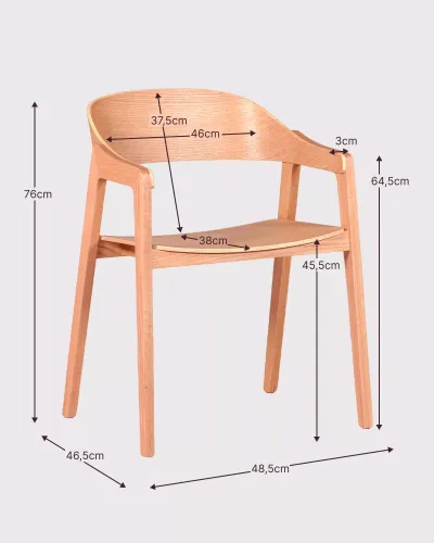 Cadeira escandinava com braços em madeira de carvalho | Coleção Soho