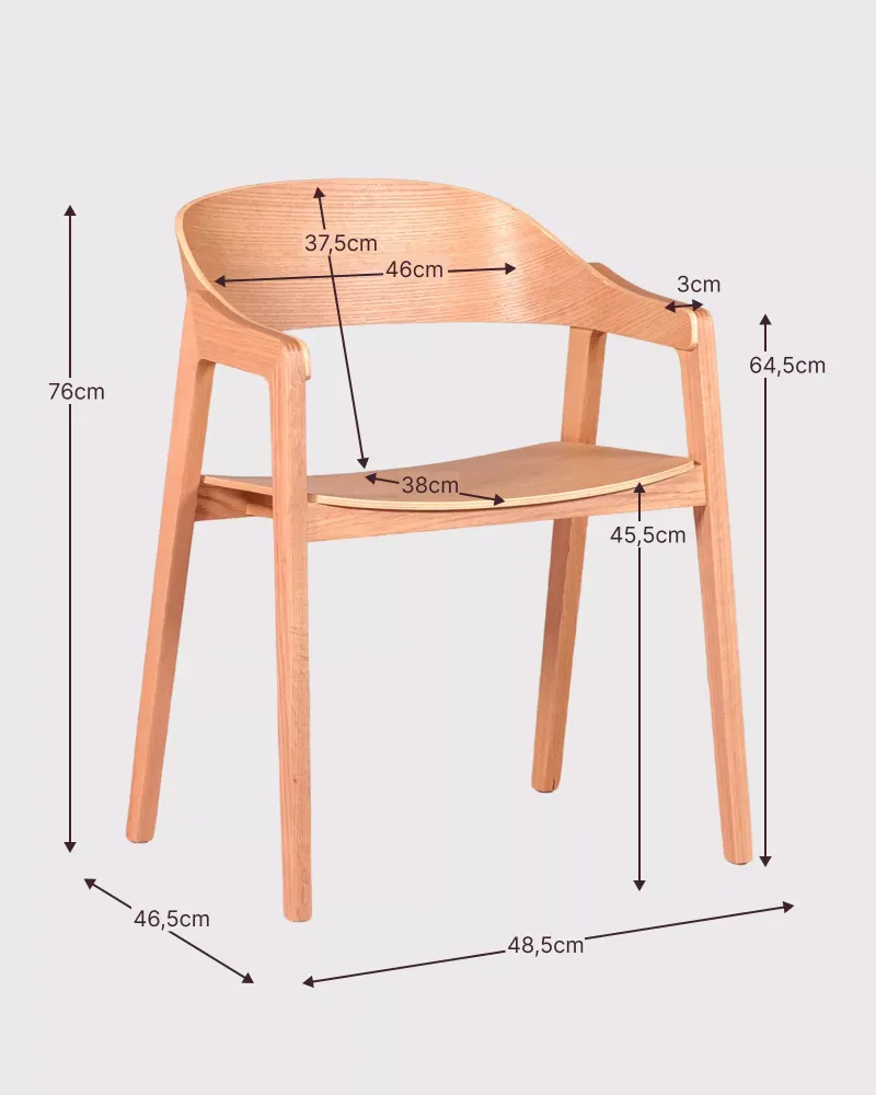 Cadeira escandinava com braços em madeira de carvalho | Coleção Soho