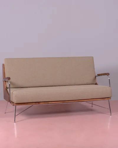 Industrielles Sofa aus massivem Walnussholz | Retro-Möbel