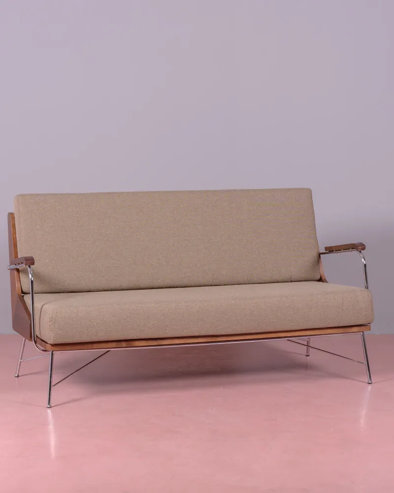 Industrielles Sofa aus massivem Walnussholz | Retro-Möbel