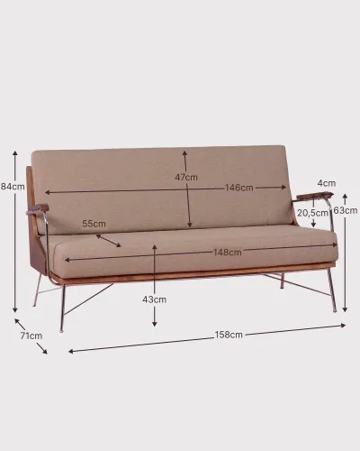 Industrial sofa in solid walnut wood | Retro furniture