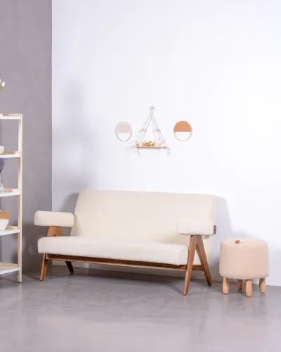 Canapé vintage en bois de teck et revêtement en boucle | Mobilier rétro - Nest Dream