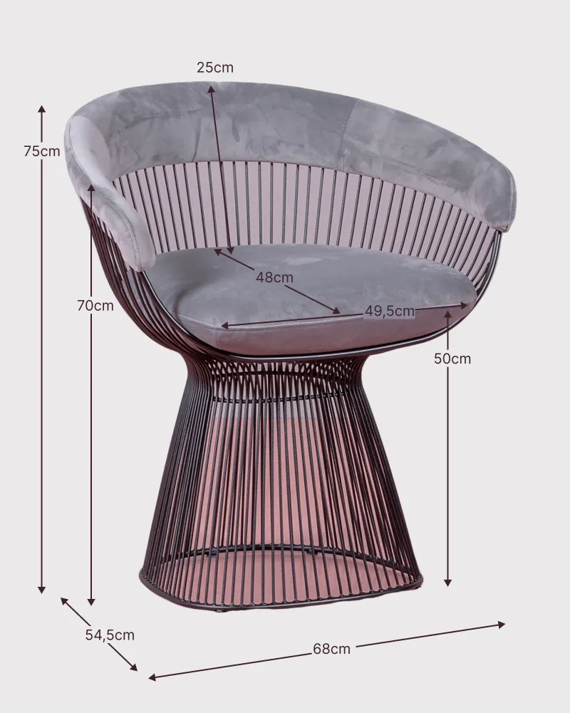 Designer armchair upholstered in velvet and steel structure | Nest Dream