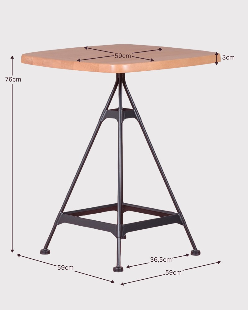 Industrial high table in beech wood and lacquered steel | Free shipping