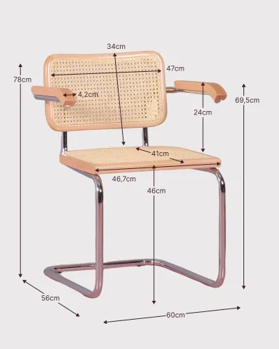 Cadeira Cesca com braços em rattan natural | Frete Grátis | Nest Dream