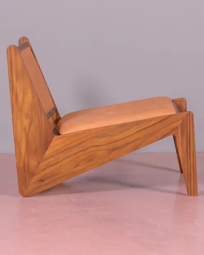 Sillón Lounge tapizado en madera de teca y piel italiana |Envío Gratis