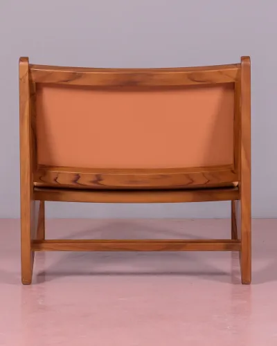 Fauteuil lounge rembourré en bois de teck et cuir italien | Livraison gratuite