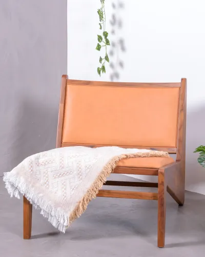 Sillón Lounge tapizado en madera de teca y piel italiana |Envío Gratis