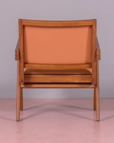 Armchair with armrests in teak wood and Italian leather - Free Shipping