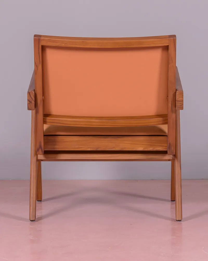 Armchair with armrests in teak wood and Italian leather - Free Shipping