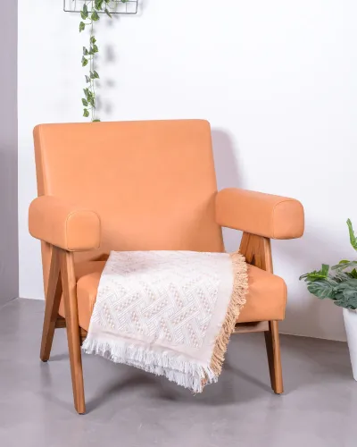 Fauteuil lounge en bois de teck et cuir italien - Livraison Gratuite