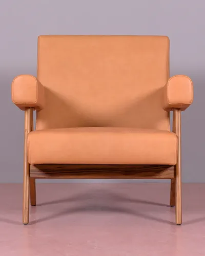 Sillón lounge en madera de teca y piel italiana - Envío Gratis