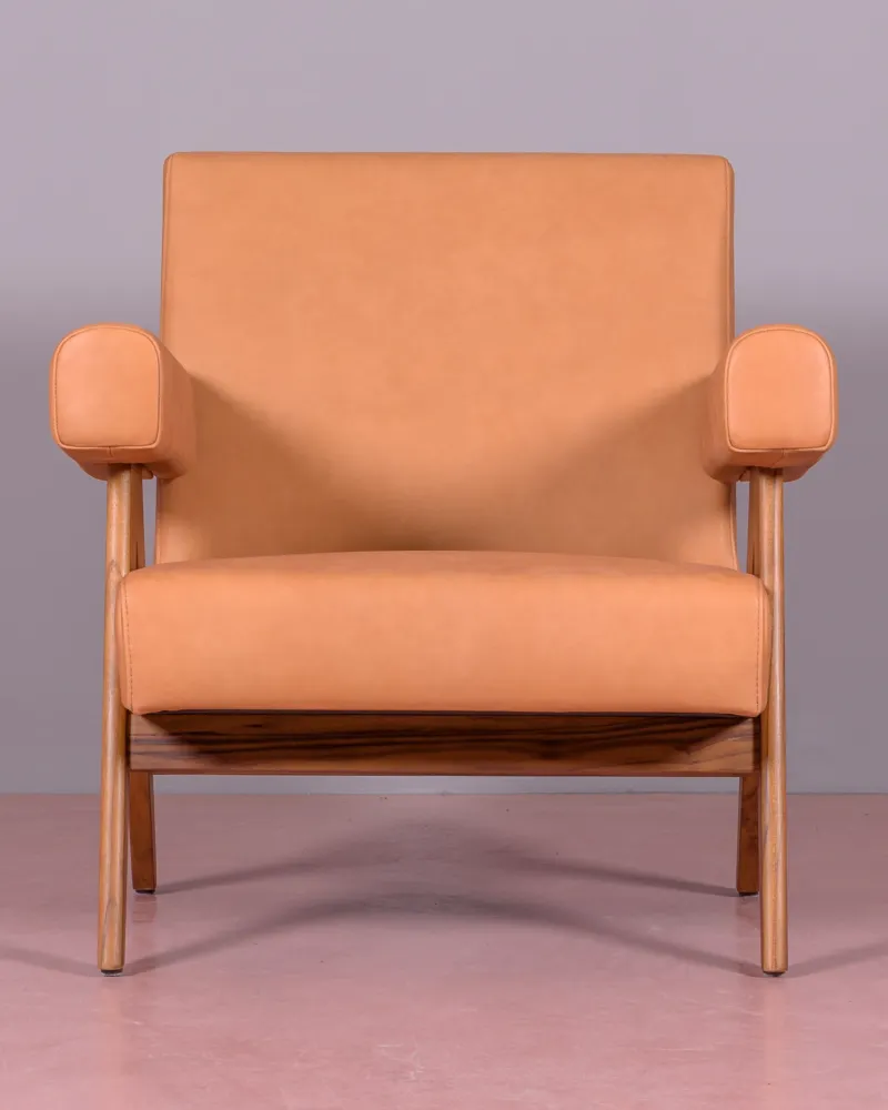 Fauteuil lounge en bois de teck et cuir italien - Livraison Gratuite