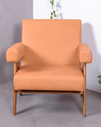 Sillón lounge en madera de teca y piel italiana - Envío Gratis