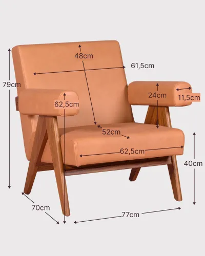 Fauteuil lounge en bois de teck et cuir italien - Livraison Gratuite