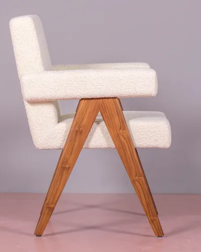 Chair with armrests in teak wood and bouclé fabric - Nest Dream