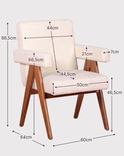 Chair with armrests in teak wood and bouclé fabric - Nest Dream