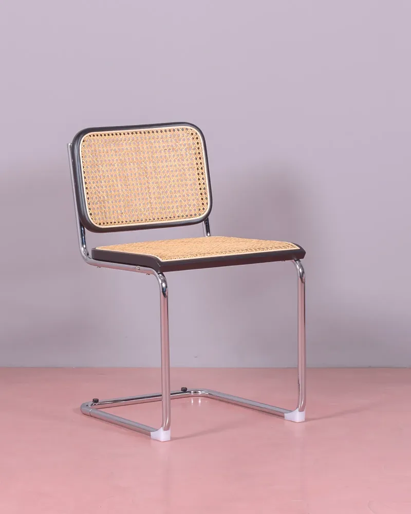 Silla retro en ratán natural y acero cromado - Cesca