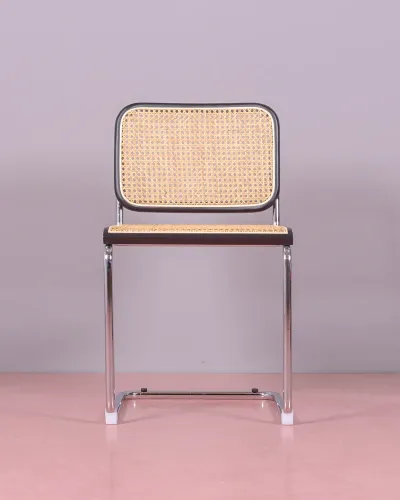 Retro chair in natural rattan and chromed steel - Cesca