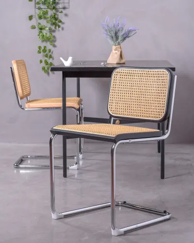 Retro chair in natural rattan and chromed steel - Cesca