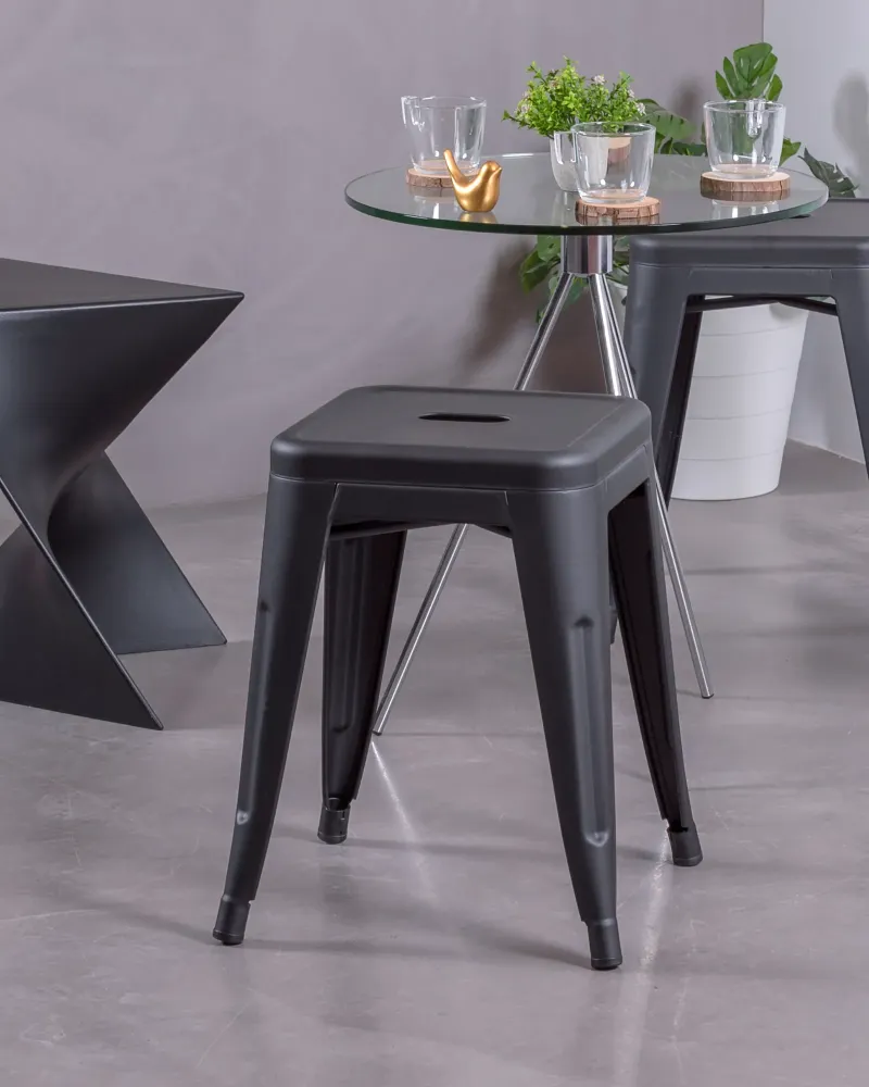 Tabouret bas industriel en acier métallisé et hauteur 45cm | Nest Dream