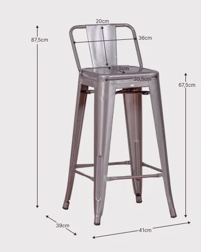 Tabouret industriel en métal avec dossier bas (76cm) | Magasin Dream Nest