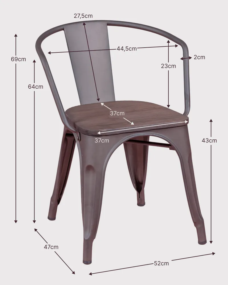 Silla Bistro industrial con Brazos y asiento de madera | Nest Dream